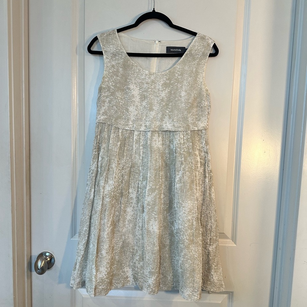 Marisfrolg Cream & Tan Cotton Blend Babydoll Designer Dress, Size 36